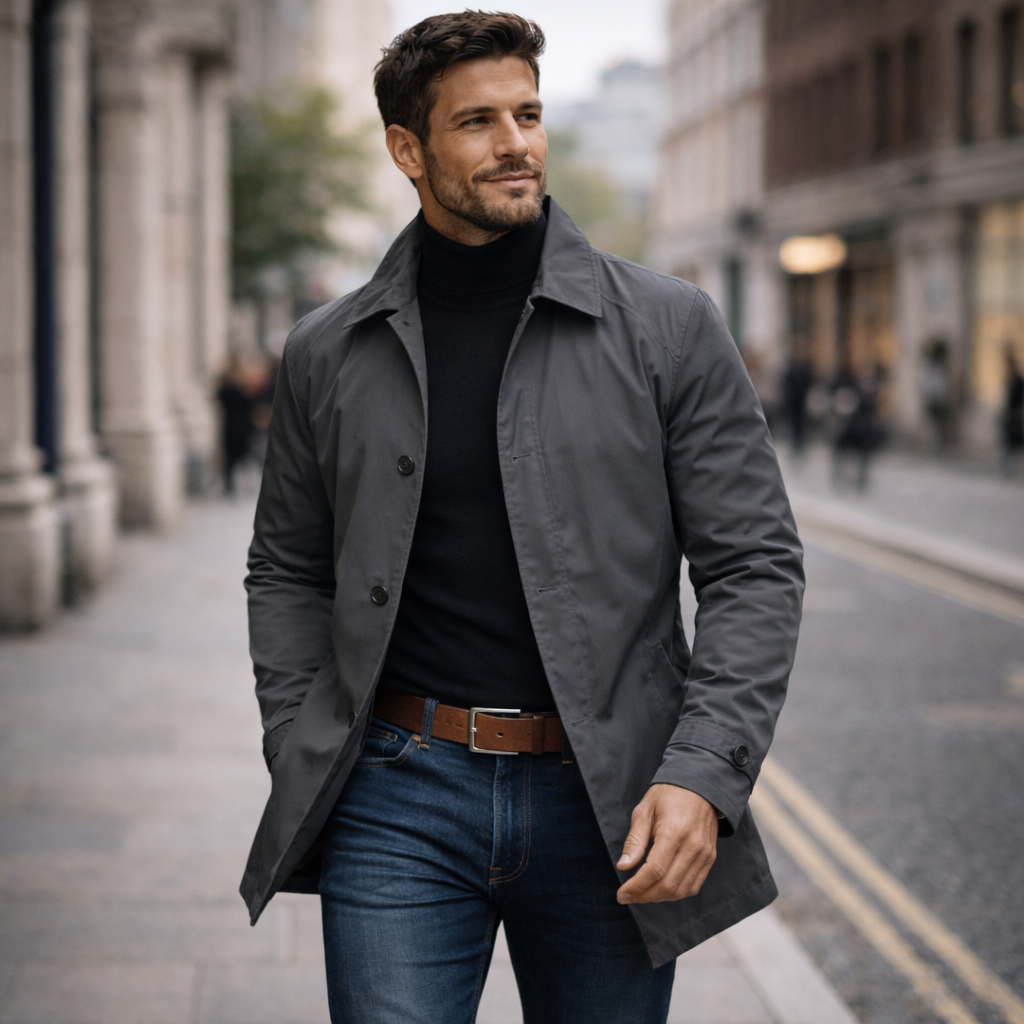 Men’s Buttoned-Up Weatherproof Coat – Windproof Waterproof Jacket