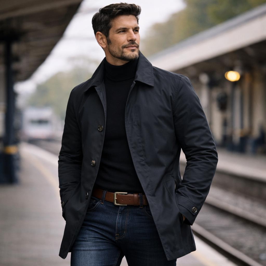 Men’s Buttoned-Up Weatherproof Coat – Windproof Waterproof Jacket