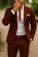 Men’s Slim Fit Linen Suit Set – Blazer & Pants Lightweight Summer Formal Wedding Style