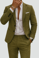 Men’s Slim Fit Linen Suit Set – Blazer & Pants Lightweight Summer Formal Wedding Style