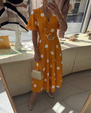 Polka Dot Fitted V-Neck Dress