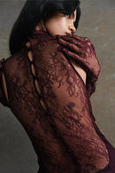 Lace Panel Halterneck Deep V Ruched Party Dress