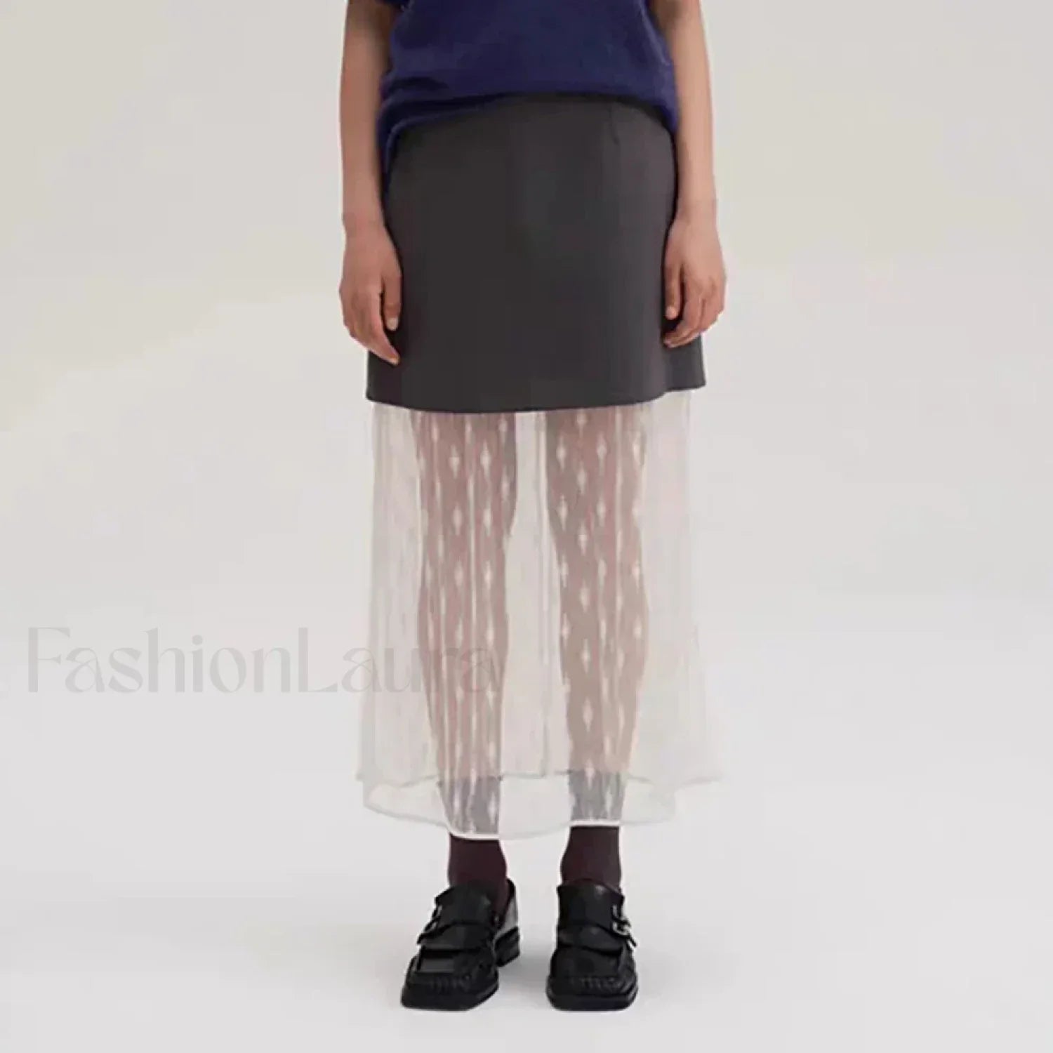 Lace Splicing Straight Zipper Skirt