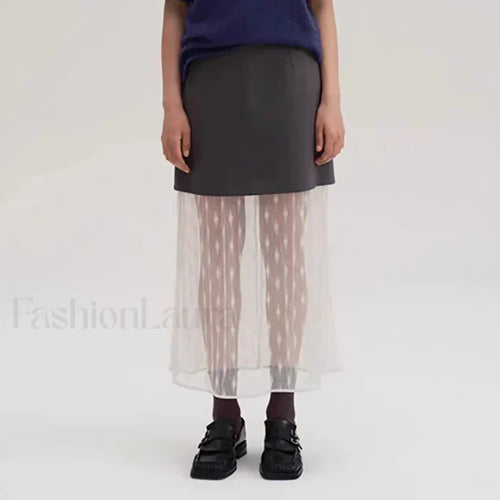 Lace Splicing Straight Zipper Skirt