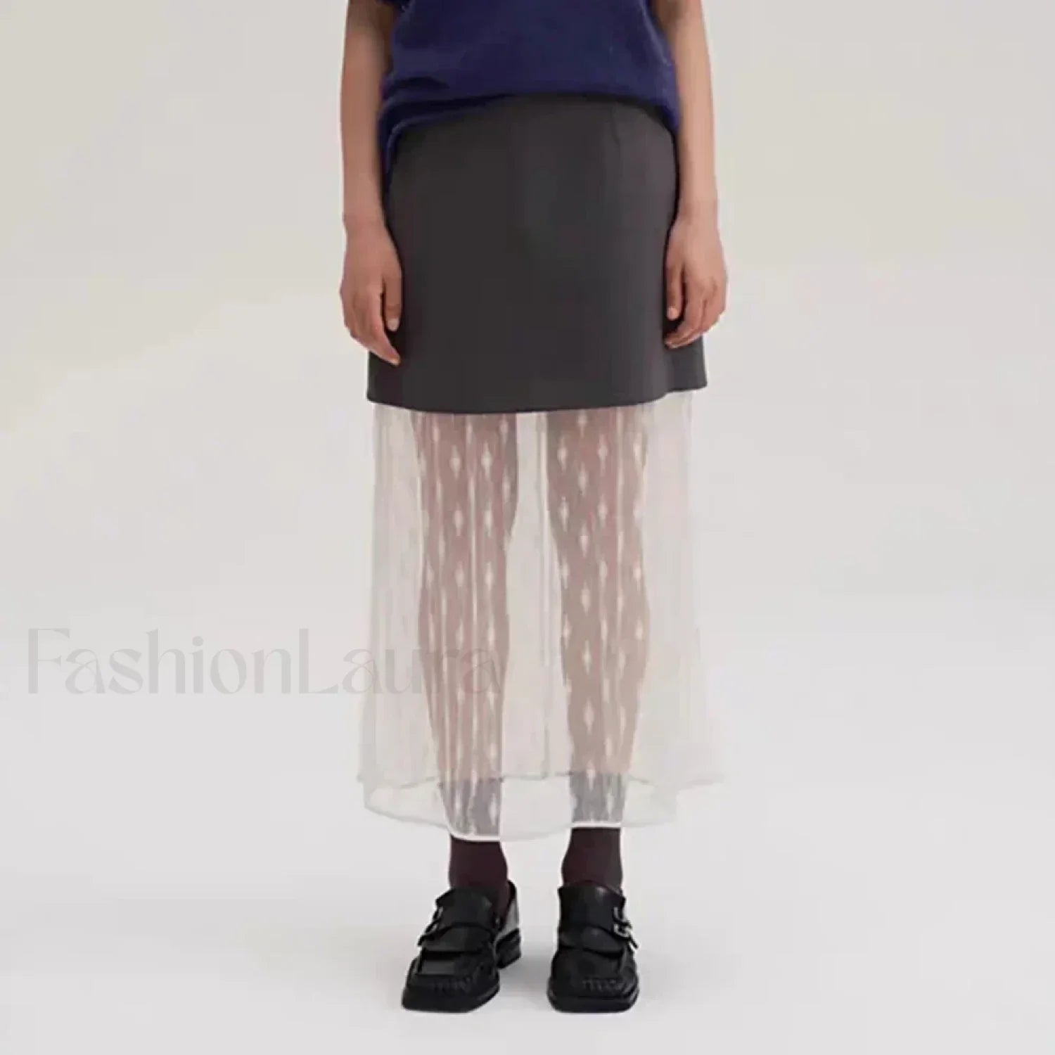 Lace Splicing Straight Zipper Skirt