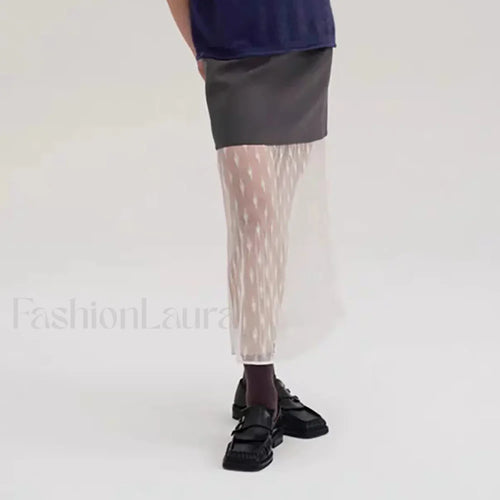 Lace Splicing Straight Zipper Skirt