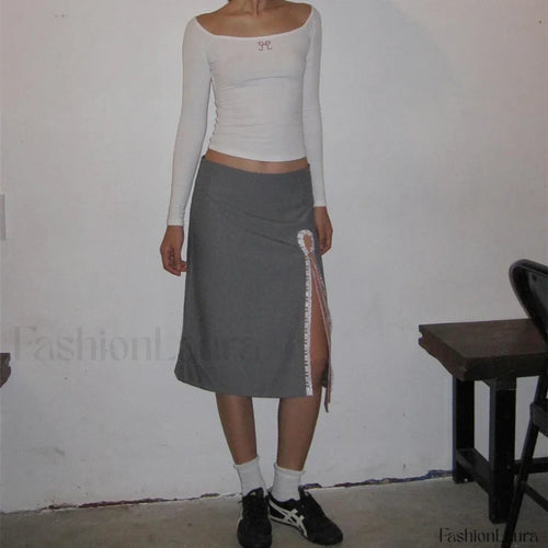 Lace-Up Split A-Line Elegant Skirt