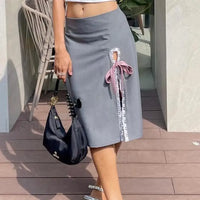 Lace-Up Split A-Line Elegant Skirt