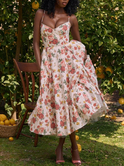 Women’s Sleeveless Corset Midi Dress - Elegant Dinner Party Style