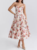 Women’s Sleeveless Corset Midi Dress - Elegant Dinner Party Style