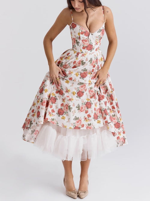 Women’s Sleeveless Corset Midi Dress - Elegant Dinner Party Style