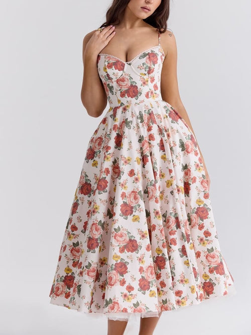 Women’s Sleeveless Corset Midi Dress - Elegant Dinner Party Style
