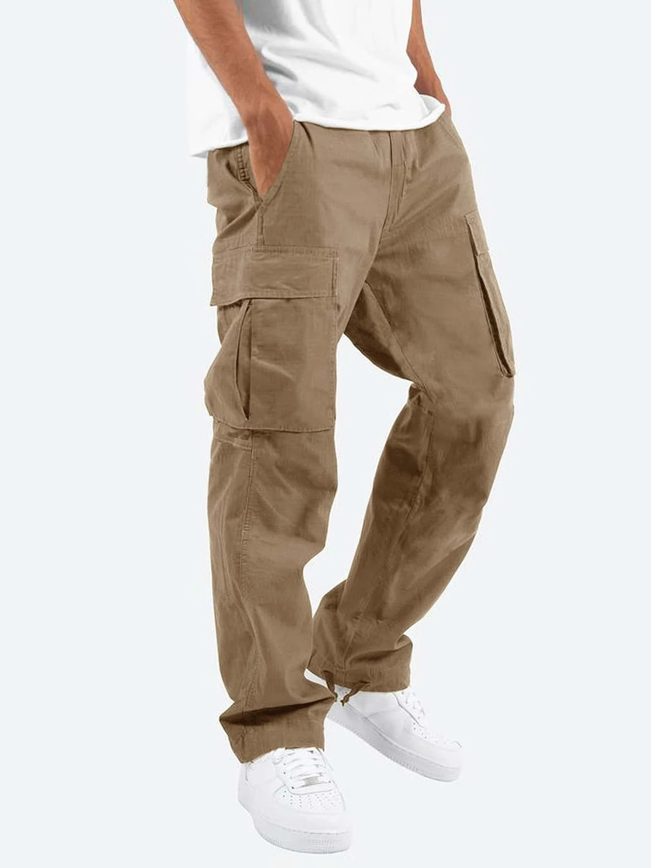 Men’s Relaxed Fit Cargo Pants - Brown Casual Utility Trousers