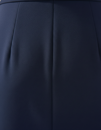 Women’s Navy Blue Midi Dress – Tailored Fit – Side Slit – Button Front