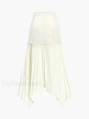 Patchwork Asymmetrical Pleated Buttoned Midi Skirt