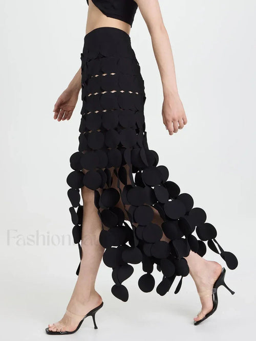 Patchwork Tassel Midi Skirt