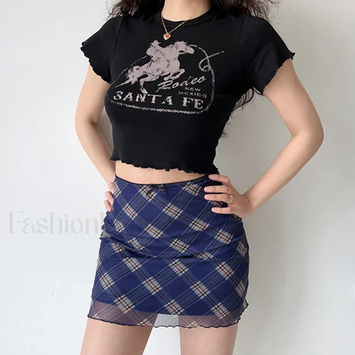 Plaid Mesh Bodycon Harajuku Skirt