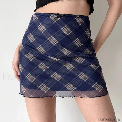 Plaid Mesh Bodycon Harajuku Skirt