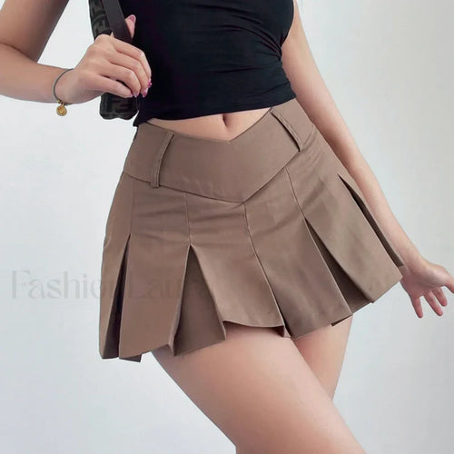 Preppy Solid High Waist Mini Skirt
