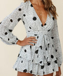 Women's V-Neck Long Sleeve Floral Ruffled Romper – Summer Playsuit