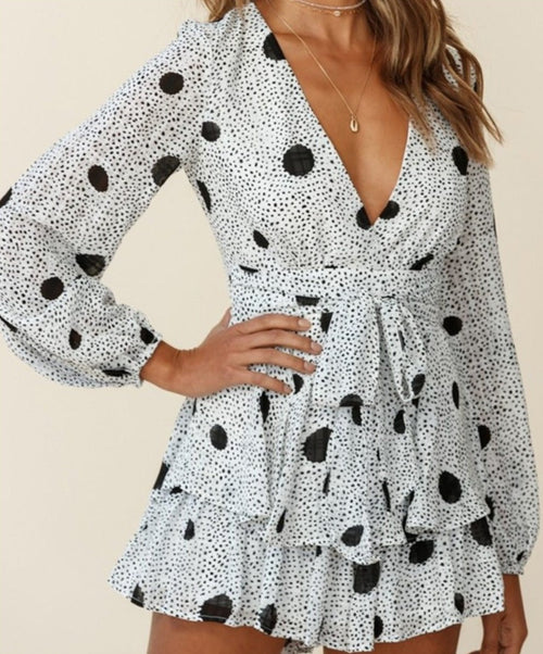 Women's V-Neck Long Sleeve Floral Ruffled Romper – Summer Playsuit
