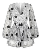 Women's V-Neck Long Sleeve Floral Ruffled Romper – Summer Playsuit