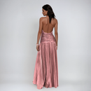 Women’s Halter Neck Metallic Maxi Dress - Front Slit Evening Glam
