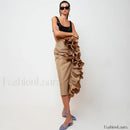 Taffeta Ruffle Midi Pencil Skirt