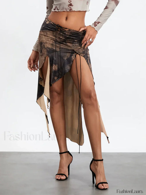 Tassel Wrap Asymmetric Midi Skirt