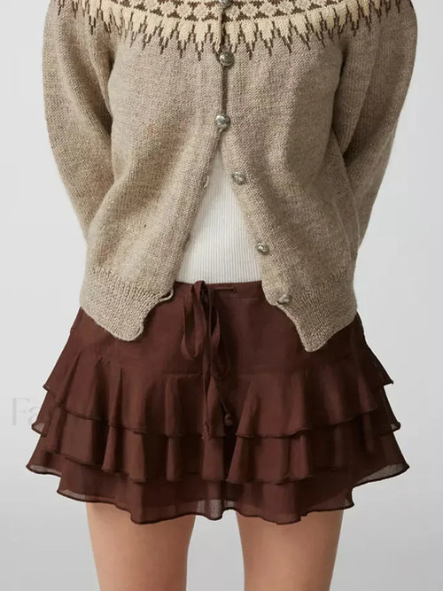 Tiered Ruffle Drawstring Mini Skirt