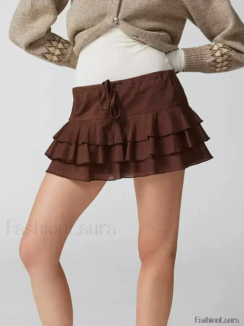 Tiered Ruffle Drawstring Mini Skirt