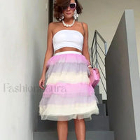 Tricolor Tulle High Waist Skirt