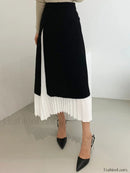 Two Tone Pleated Long Skirt