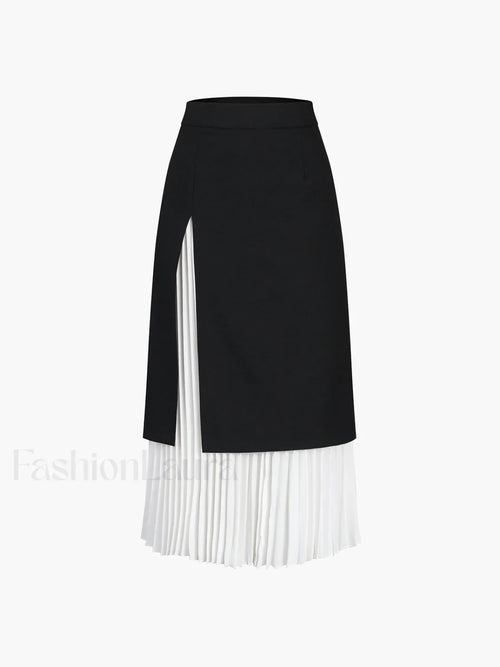 Two Tone Pleated Long Skirt