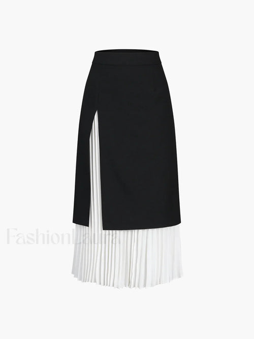 Two Tone Pleated Long Skirt