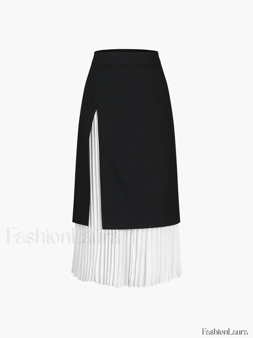 Two Tone Pleated Long Skirt