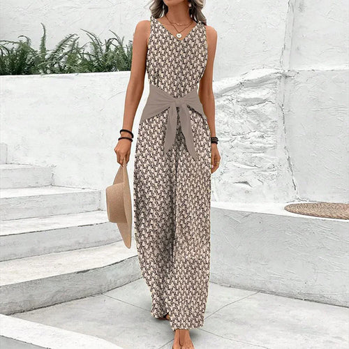 Women's Sleeveless Round Neck Jumpsuit – Summer Wide-Leg One-piece fit