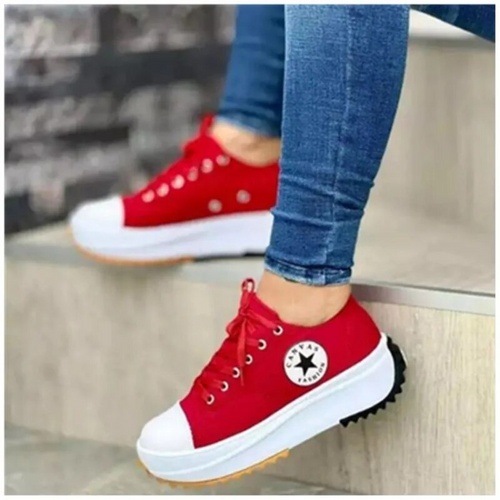 Women's Lace-Up Platform Sneakers – Trendy Canvas Star Trainers