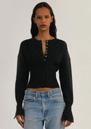 Women's Ribbed Cropped Button Cardigan – Fitted Long Sleeve Knit Top