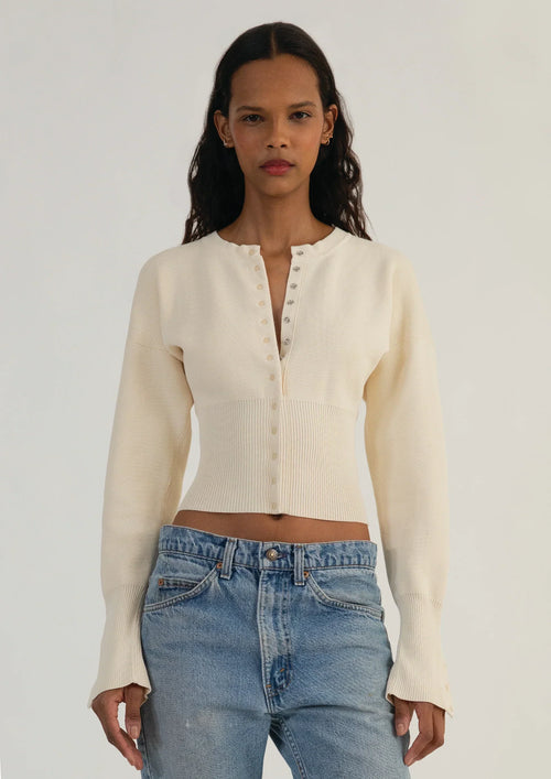 Women's Ribbed Cropped Button Cardigan – Fitted Long Sleeve Knit Top