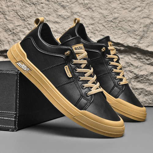 Men’s White Lace-Up Leather Sneakers – Classic Casual Comfort Shoes