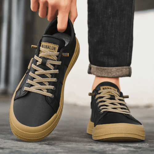 Men’s White Lace-Up Leather Sneakers – Classic Casual Comfort Shoes