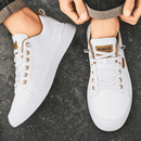 Men’s White Lace-Up Leather Sneakers – Classic Casual Comfort Shoes