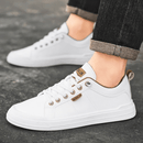 Men’s White Lace-Up Leather Sneakers – Classic Casual Comfort Shoes