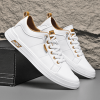 Men’s White Lace-Up Leather Sneakers – Classic Casual Comfort Shoes