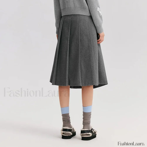 Woolen Pleated A-Line Skirt