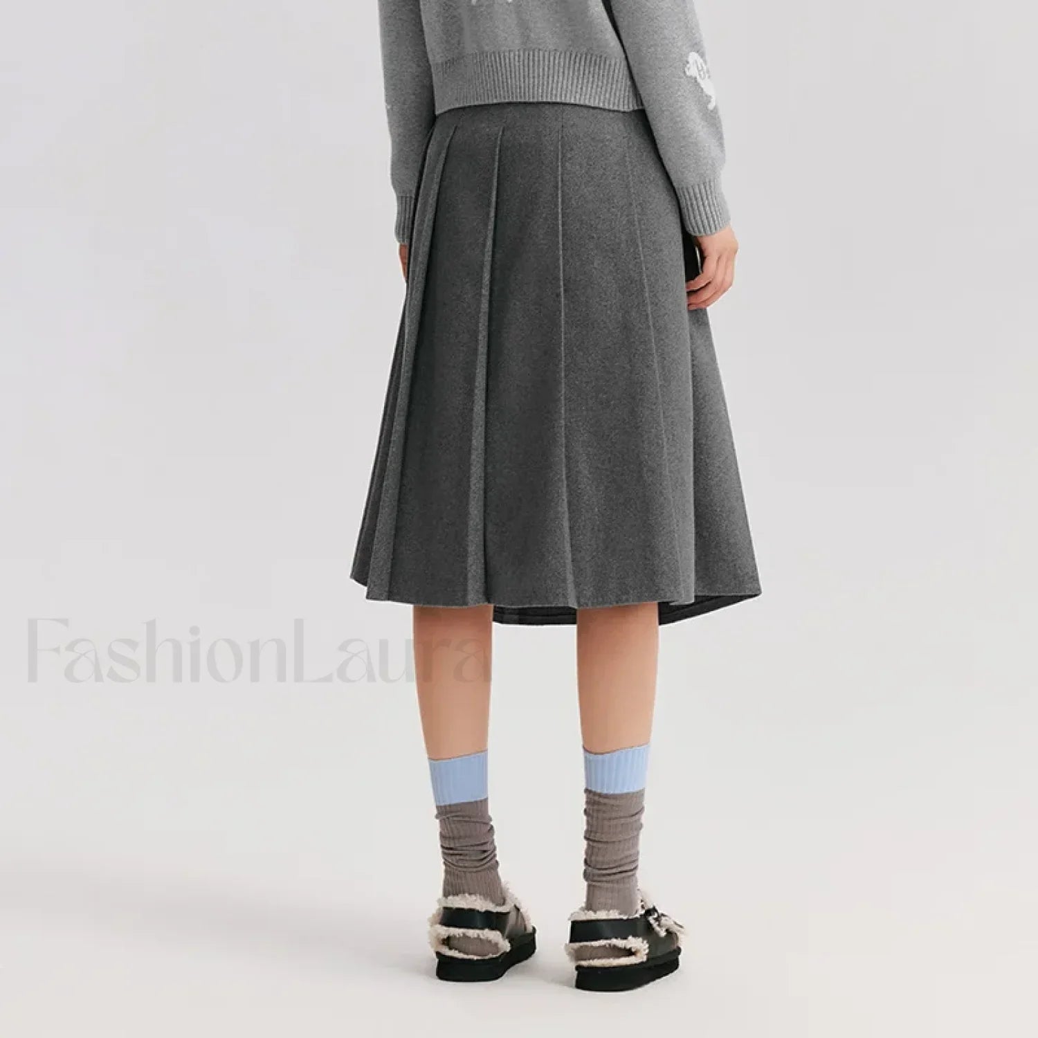Woolen Pleated A-Line Skirt