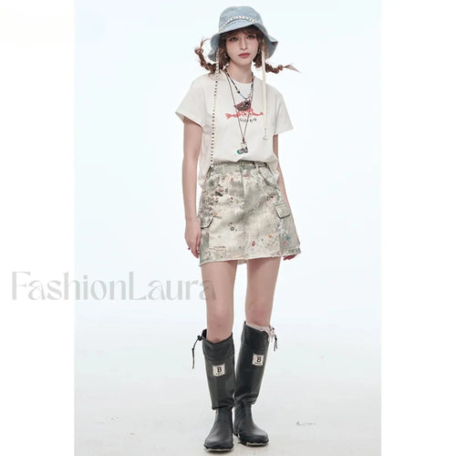 Y2K Ripped Pocket A-Line Skirt