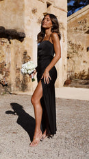 Sleeveless Satin Dress with Cowl Neck and Slit
